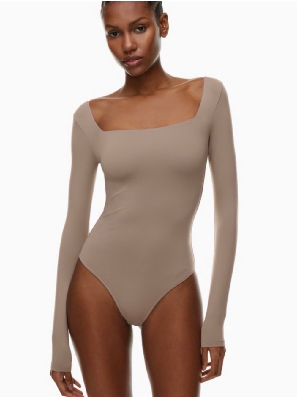 Babaton Square Neck Long Sleeve Bodysuit in Taupe